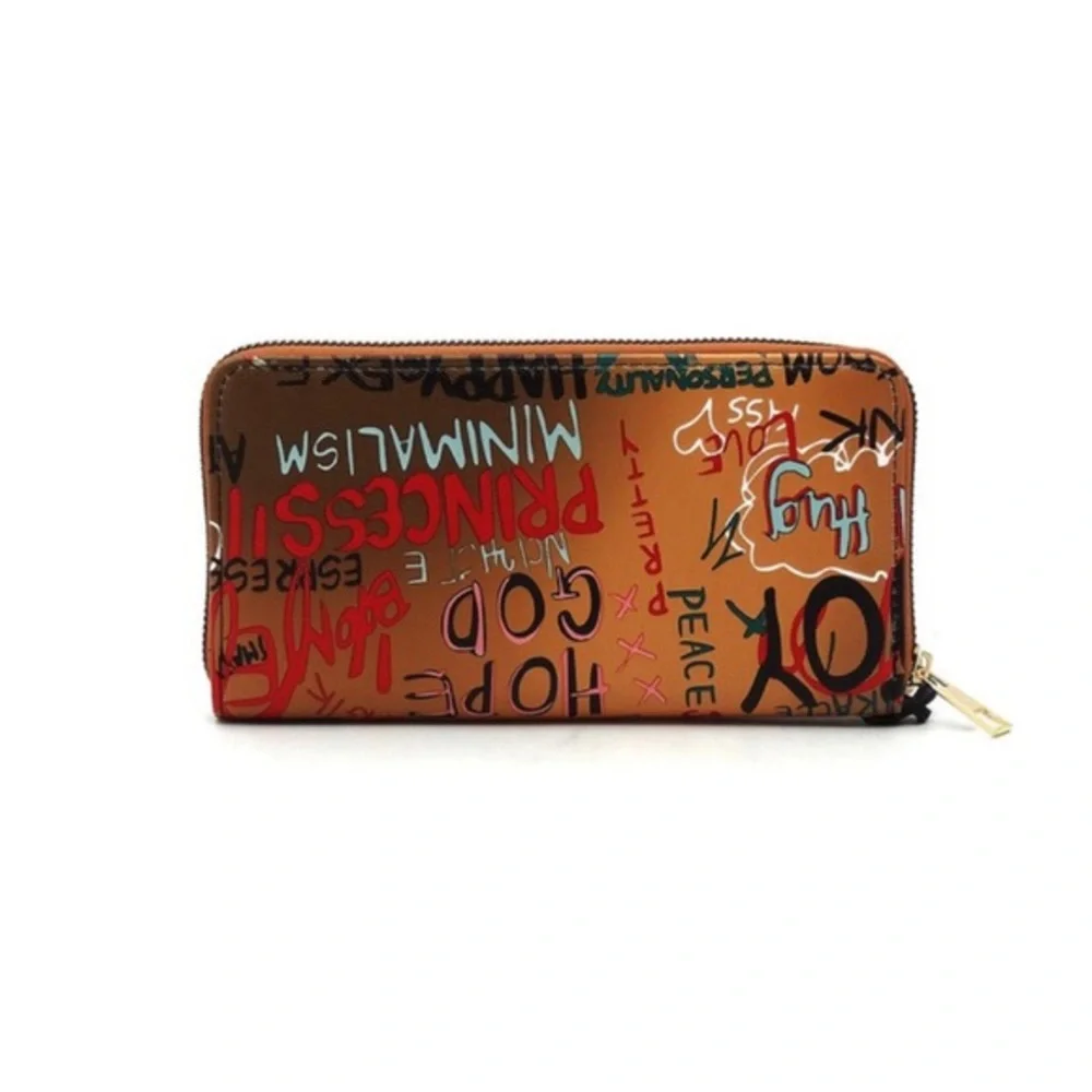 Tan graffiti wallet